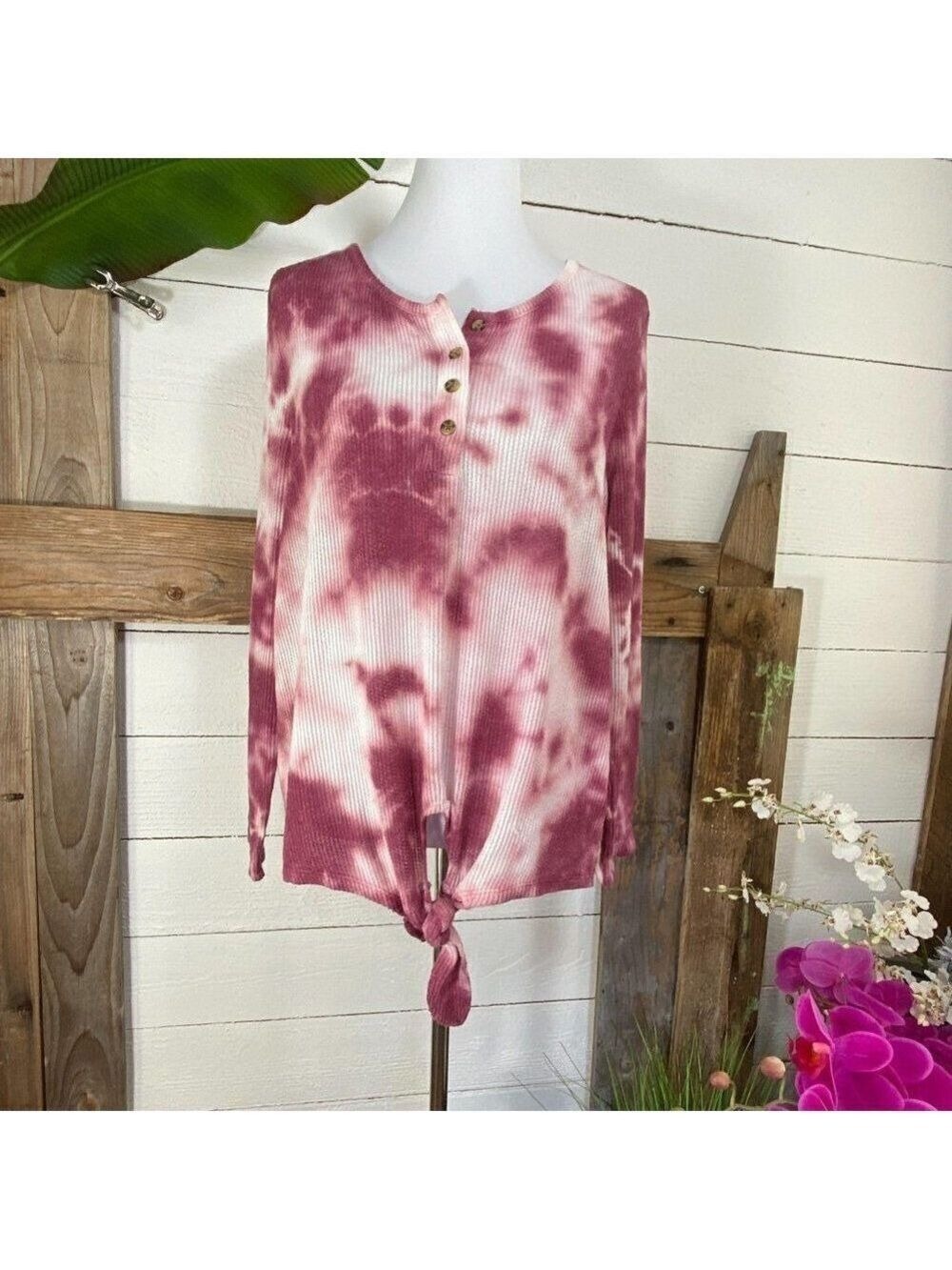 C & C California Pink White Waffle Knit L Tee NWT